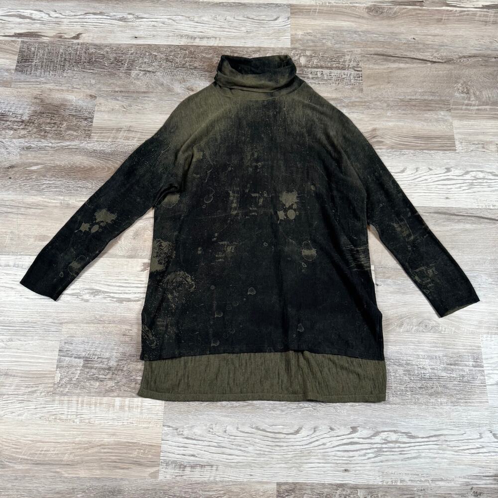 Skull Cashmere Olive Distressed Cotton Turtleneck Sweater Grunge Goth Punk XS